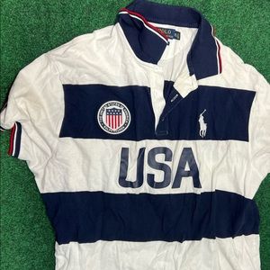 Ralph Lauren short sleeve white, white horse, blue stripes -XXL